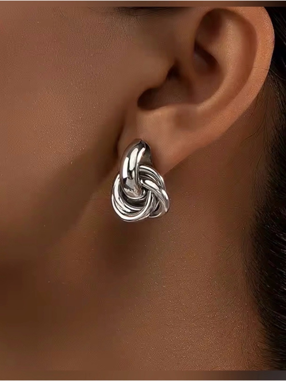 Silver Knot Drop Earrings